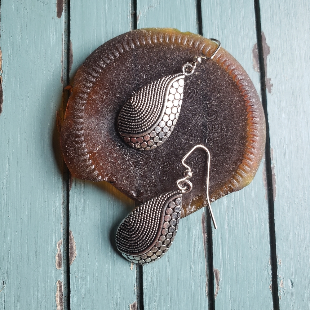 Handmade Nepalese Silver Rain Drop Charm Boho Enthic Earrings